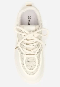 Beżowe Sneakersy na Platformie Ozdobione Cyrkoniami Kyllyss