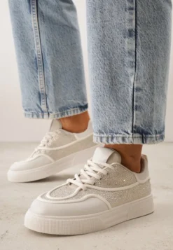 Beżowe Sneakersy na Platformie Ozdobione Cyrkoniami Kyllyss