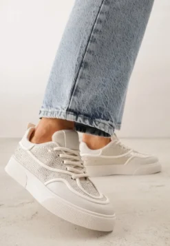 Beżowe Sneakersy na Platformie Ozdobione Cyrkoniami Kyllyss