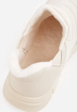 Beżowe Sneakersy Śniegowce na Platformie z Tłoczeniem i Pikowaną Cholewką Vermina