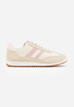 Beżowe Sneakersy Ozdobione Dwoma Paskami Lannatea