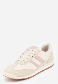 Beżowe Sneakersy Ozdobione Dwoma Paskami Lannatea