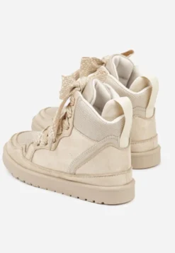 Beżowe Sneakersy Ozdobione Sznurówkami w Geometryczny Wzór Avoslia