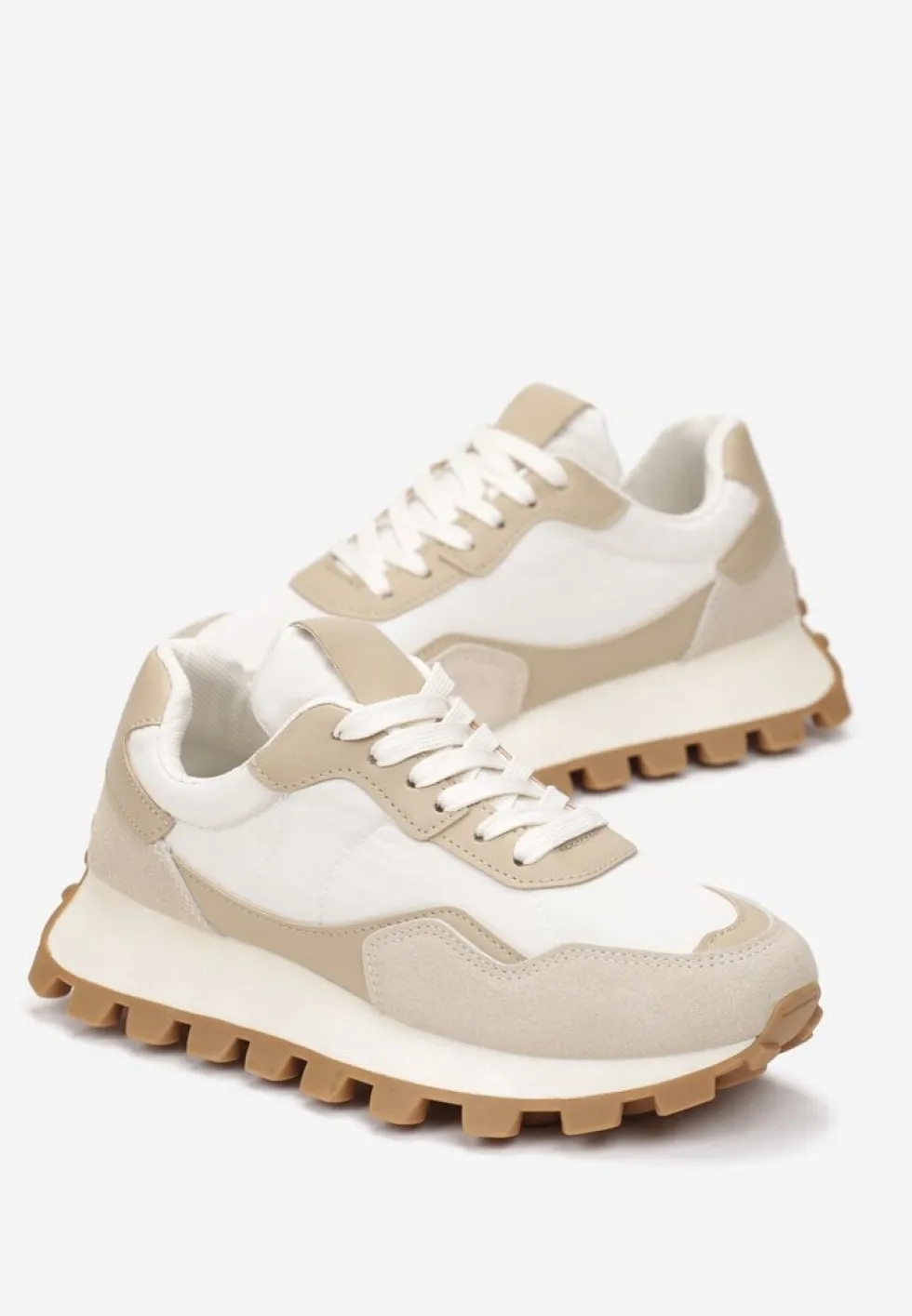 Beżowe Sneakersy przed Kostkę na Grubej Podeszwie Kapprine
