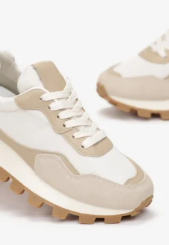 Beżowe Sneakersy przed Kostkę na Grubej Podeszwie Kapprine