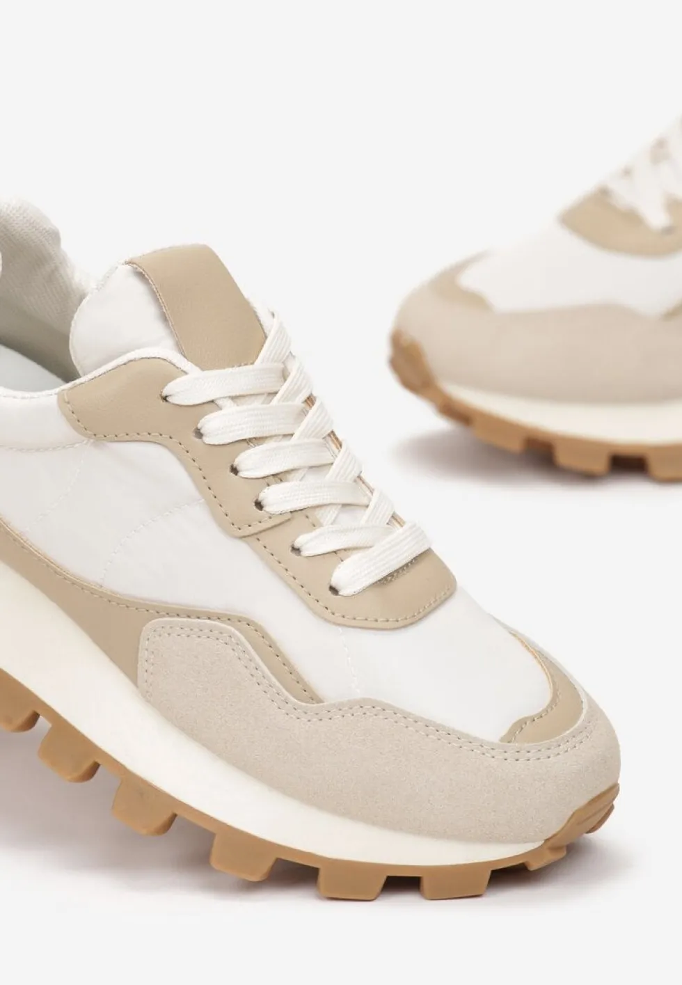 Beżowe Sneakersy przed Kostkę na Grubej Podeszwie Kapprine