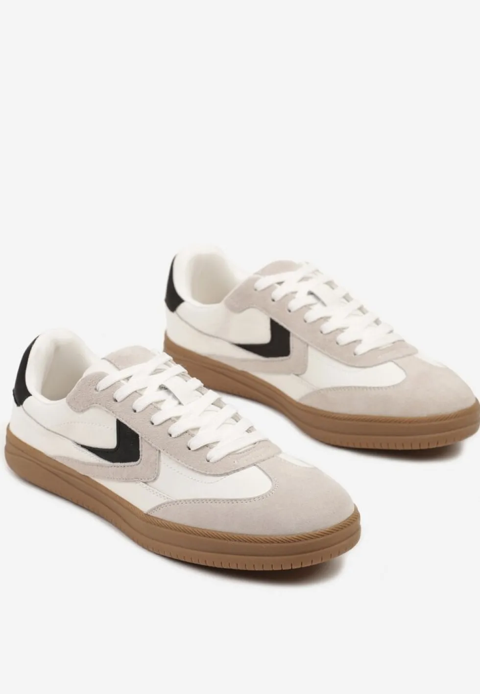 Beżowe Sneakersy Skórzane w Stylu Tenisówek z Geometrycznym Motywem Erisane