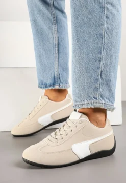 Beżowe Sneakersy Typu Klasyczne Tenisówki Zelritia