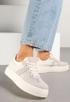 Beżowe Sneakersy Typu Kultowe Tenisówki na Grubej Podeszwie Nanessa