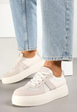 Beżowe Sneakersy Typu Kultowe Tenisówki na Grubej Podeszwie Nanessa