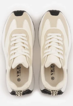 Beżowe Sneakersy Vices na Platformie Ozdobione Naszywką i Panterką Selothiel