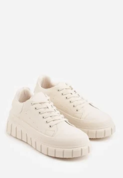 Beżowe Sneakersy VICES na Platformie w Stylu Chunky z Perforacją Hypsyllis
