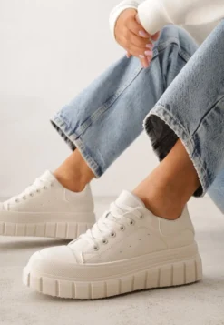 Beżowe Sneakersy VICES na Platformie w Stylu Chunky z Perforacją Hypsyllis