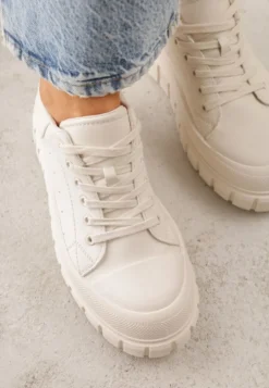 Beżowe Sneakersy VICES na Platformie w Stylu Chunky z Perforacją Hypsyllis
