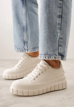 Beżowe Sneakersy VICES na Platformie w Stylu Chunky z Perforacją Hypsyllis