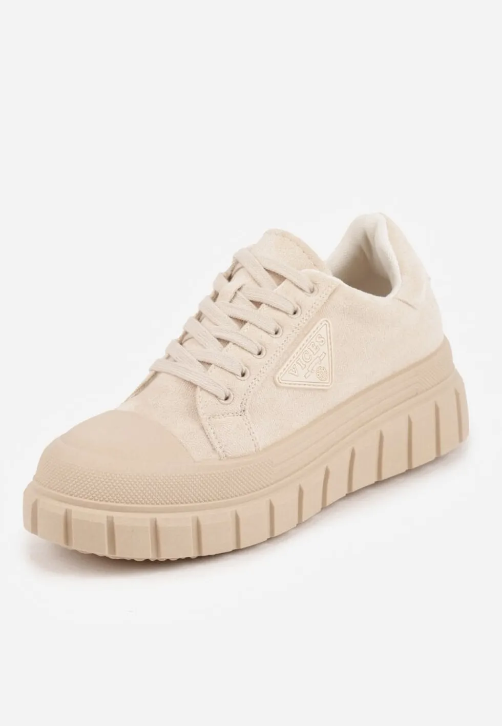 Beżowe Sneakersy Vices na Platformie z Ozdobą i Napisem Leawen