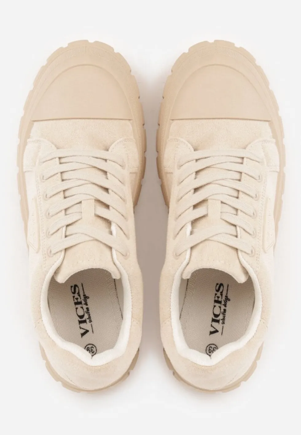 Beżowe Sneakersy Vices na Platformie z Ozdobą i Napisem Leawen