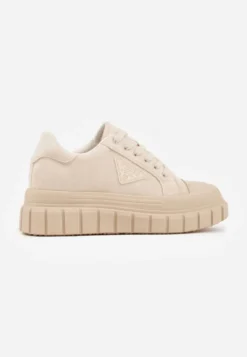Beżowe Sneakersy Vices na Platformie z Ozdobą i Napisem Leawen