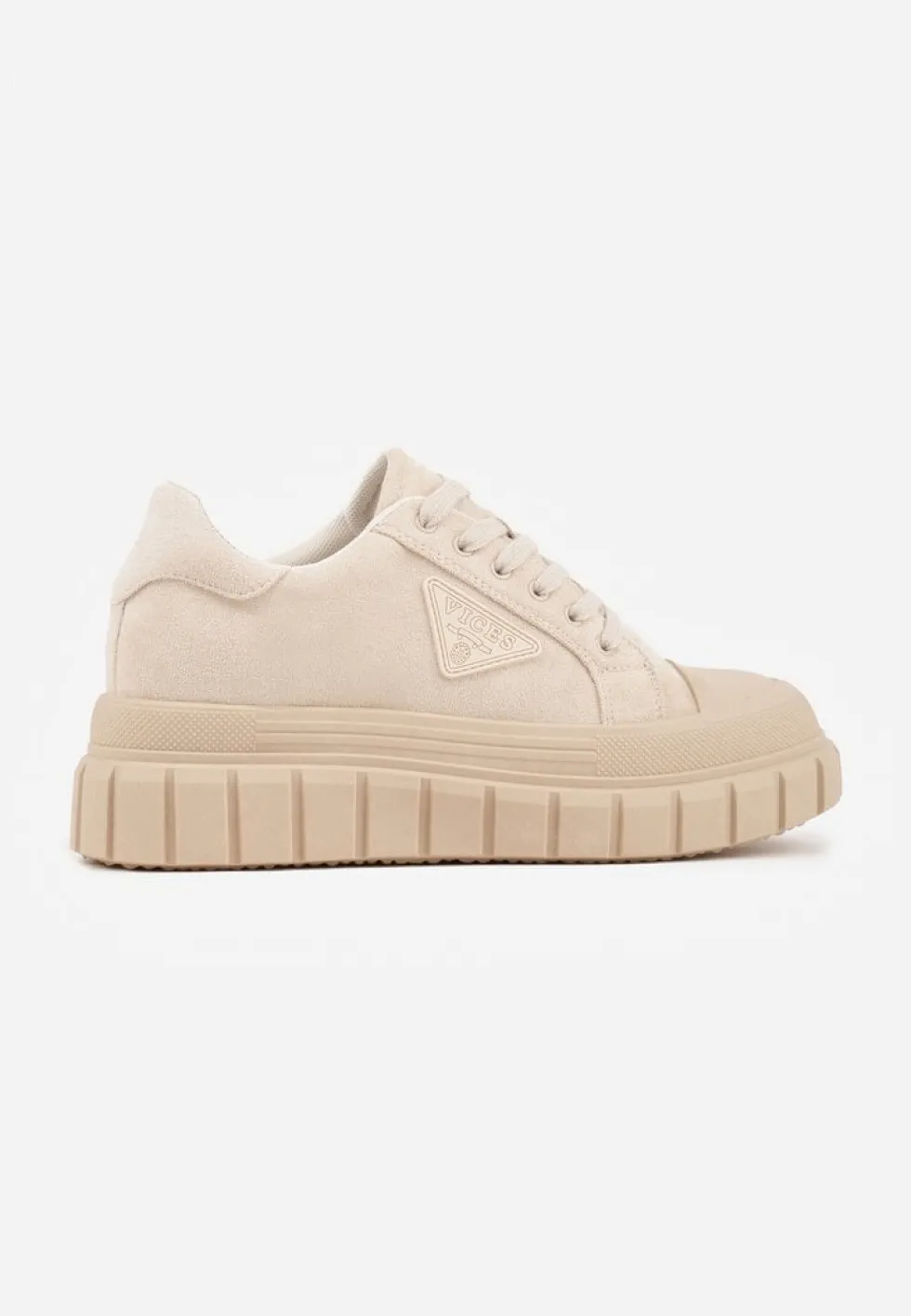 Beżowe Sneakersy Vices na Platformie z Ozdobą i Napisem Leawen