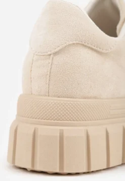 Beżowe Sneakersy Vices na Platformie z Ozdobą i Napisem Leawen