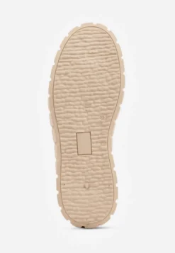 Beżowe Sneakersy Vices na Platformie z Ozdobą i Napisem Leawen