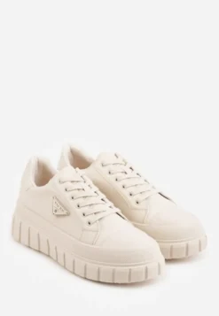 Beżowe Sneakersy VICES na Tłoczonej Podeszwie w Stylu Chunky Myninis