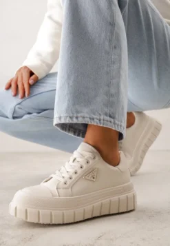 Beżowe Sneakersy VICES na Tłoczonej Podeszwie w Stylu Chunky Myninis