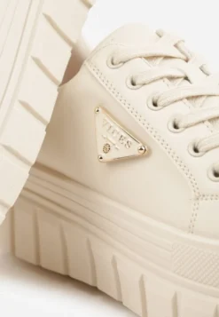 Beżowe Sneakersy VICES na Tłoczonej Podeszwie w Stylu Chunky Myninis