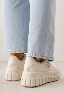 Beżowe Sneakersy VICES na Tłoczonej Podeszwie w Stylu Chunky Myninis