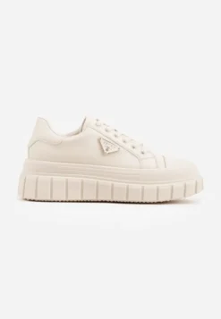 Beżowe Sneakersy VICES na Tłoczonej Podeszwie w Stylu Chunky Myninis