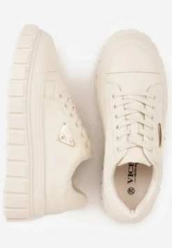 Beżowe Sneakersy VICES na Tłoczonej Podeszwie w Stylu Chunky Myninis