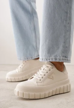 Beżowe Sneakersy VICES na Tłoczonej Podeszwie w Stylu Chunky Myninis