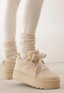 Beżowe Sneakersy Vices Stylizowane na Śniegowce na Platformie Obszyte Futerkiem Naleris