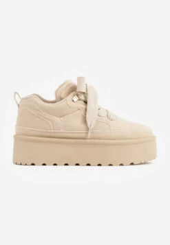 Beżowe Sneakersy Vices Stylizowane na Śniegowce na Platformie Obszyte Futerkiem Naleris