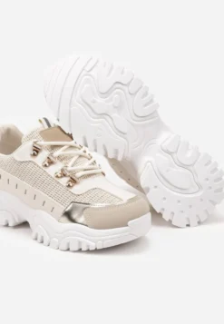 Beżowe Sneakersy w Steetwearowym Stylu na Tłoczonej Platformie Gonavielle