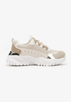 Beżowe Sneakersy w Steetwearowym Stylu na Tłoczonej Platformie Gonavielle