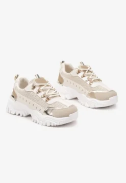 Beżowe Sneakersy w Steetwearowym Stylu na Tłoczonej Platformie Gonavielle