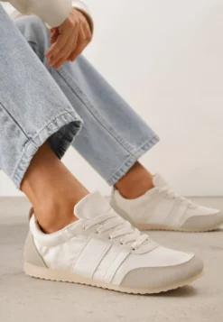 Beżowe Sneakersy w Stylu Klasycznych Tenisówek z Marszczeniem z Tyłu Aiglise