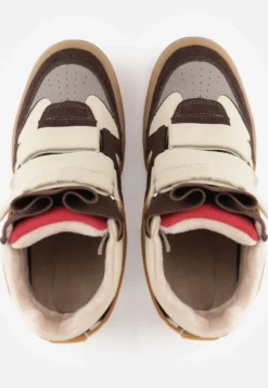 Beżowe Sneakersy w Stylu Y2K na Koturnie z Ociepleniem i Paskami na Rzep Aitia