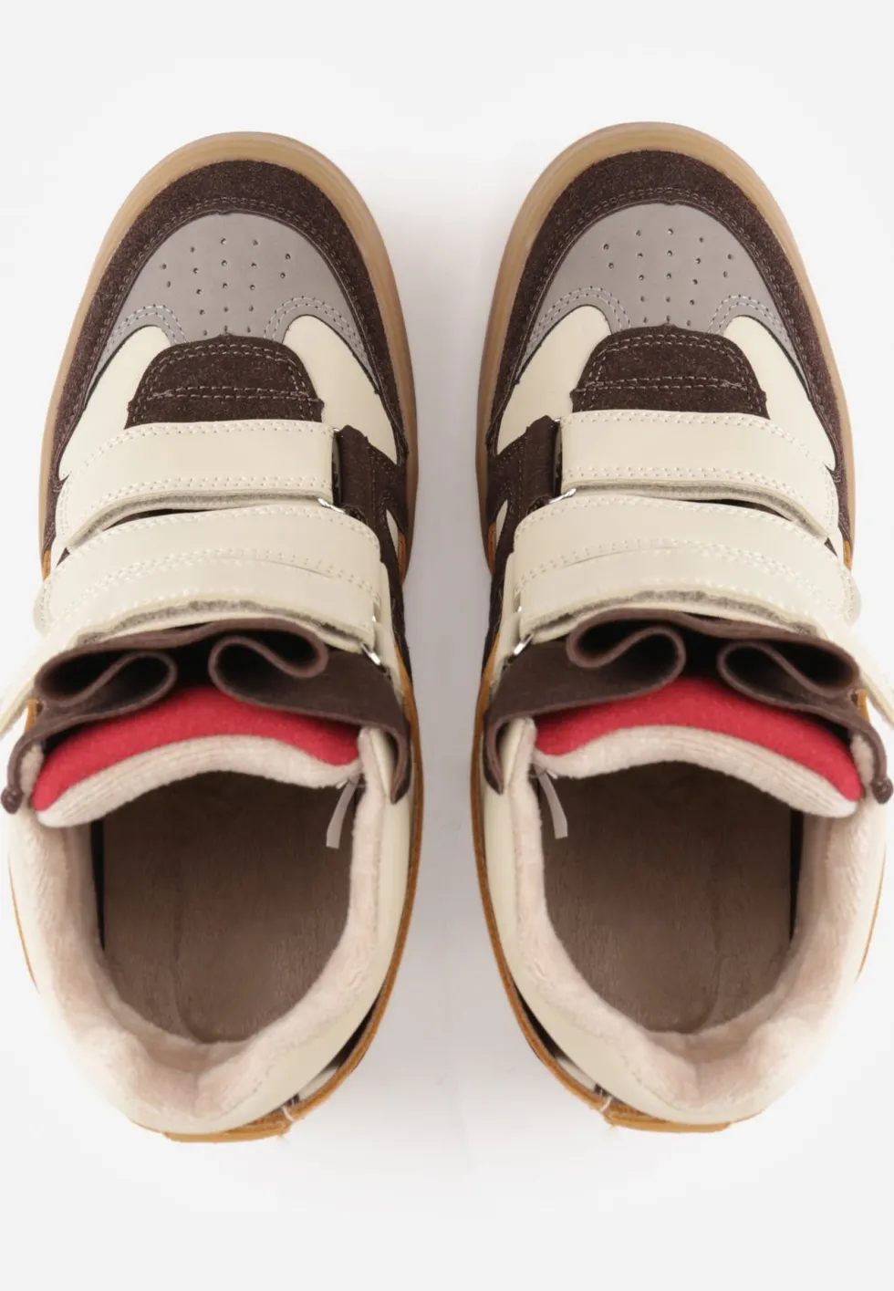 Beżowe Sneakersy w Stylu Y2K na Koturnie z Ociepleniem i Paskami na Rzep Aitia