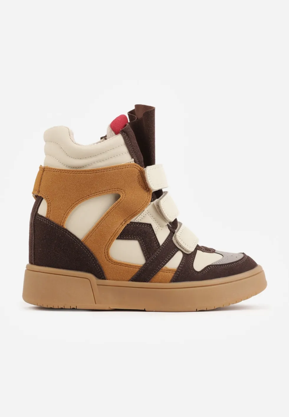 Beżowe Sneakersy w Stylu Y2K na Koturnie z Ociepleniem i Paskami na Rzep Aitia