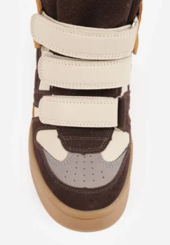 Beżowe Sneakersy w Stylu Y2K na Koturnie z Ociepleniem i Paskami na Rzep Aitia