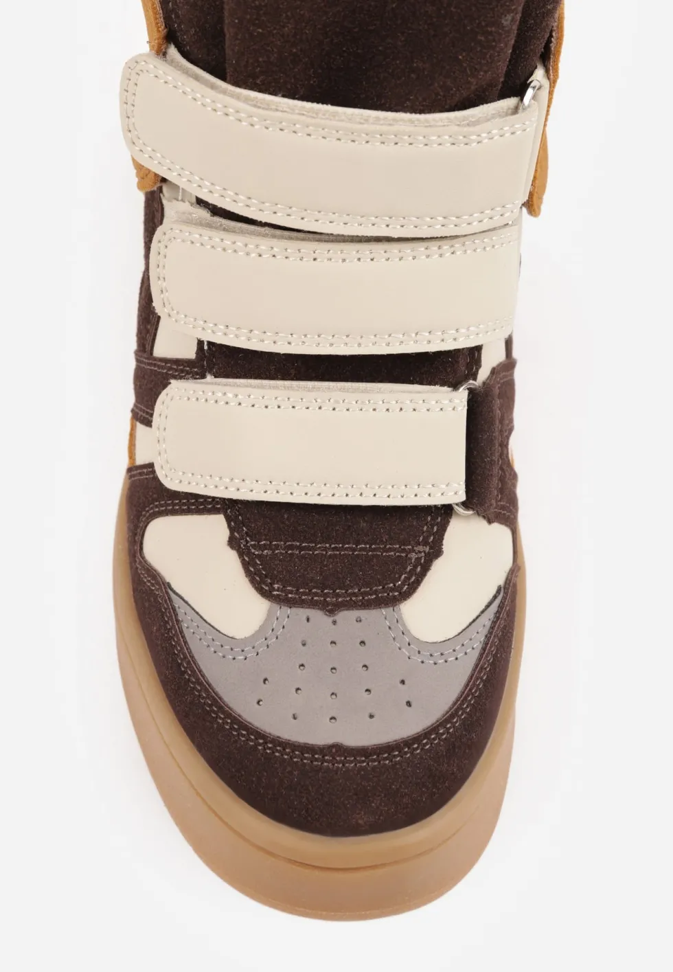 Beżowe Sneakersy w Stylu Y2K na Koturnie z Ociepleniem i Paskami na Rzep Aitia