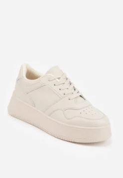 Beżowe Sneakersy z Cholewką przed Kostkę na Platformie Liciana