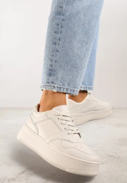 Beżowe Sneakersy z Cholewką przed Kostkę na Platformie Liciana