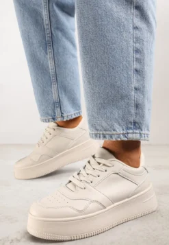 Beżowe Sneakersy z Cholewką przed Kostkę na Platformie Liciana
