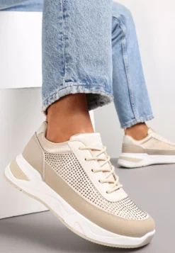 Beżowe Sneakersy z Drobnymi Cyrkoniami Hinekle