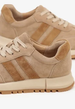 Beżowe Sneakersy ze Skóry Naturalnej z Paskami Kiarre