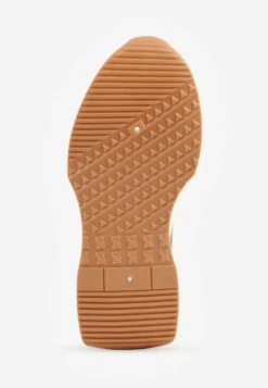 Beżowe Sneakersy z Geometrycznym Wzorem Velwettia