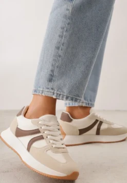 Beżowe Sneakersy z Geometrycznym Wzorem Velwettia